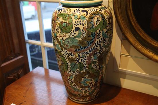 A large pair of Burmantofts Persian faience ovoid floor vases, by Leonard King, c.1885, height 55.5cm